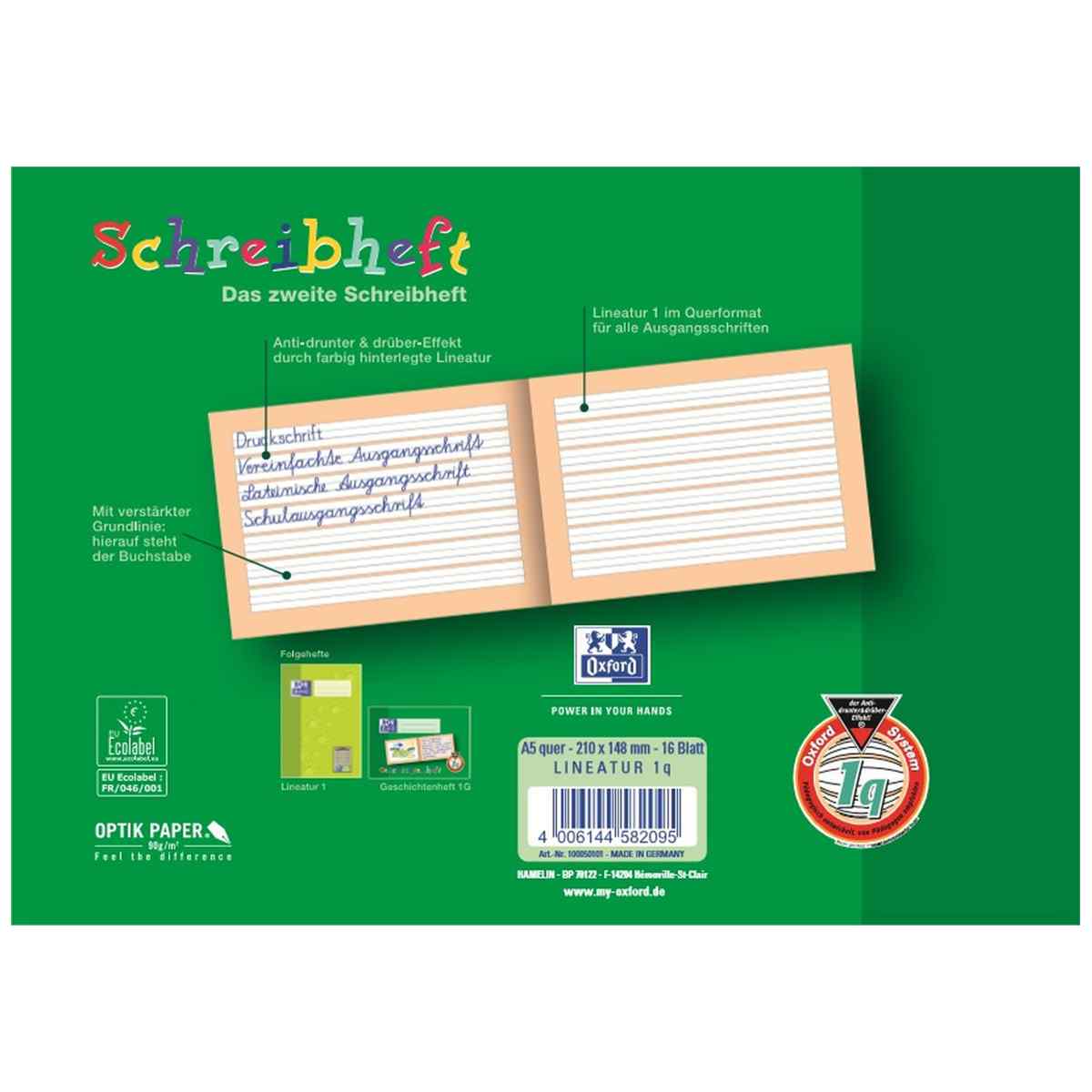 OXFORD Schreiblernheft A5 quer 16 Blatt LIN 1q