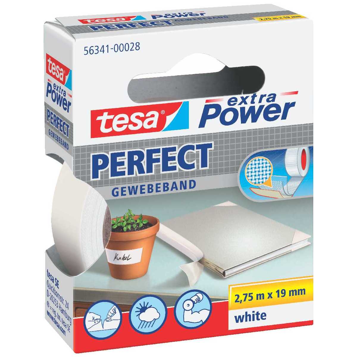 TESA Gewebeband extra Power 56341 19mm x 2,75m weiß