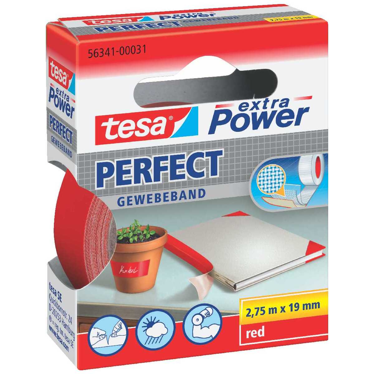 TESA Gewebeband extra Power 56341 19mm x 2,75m rot