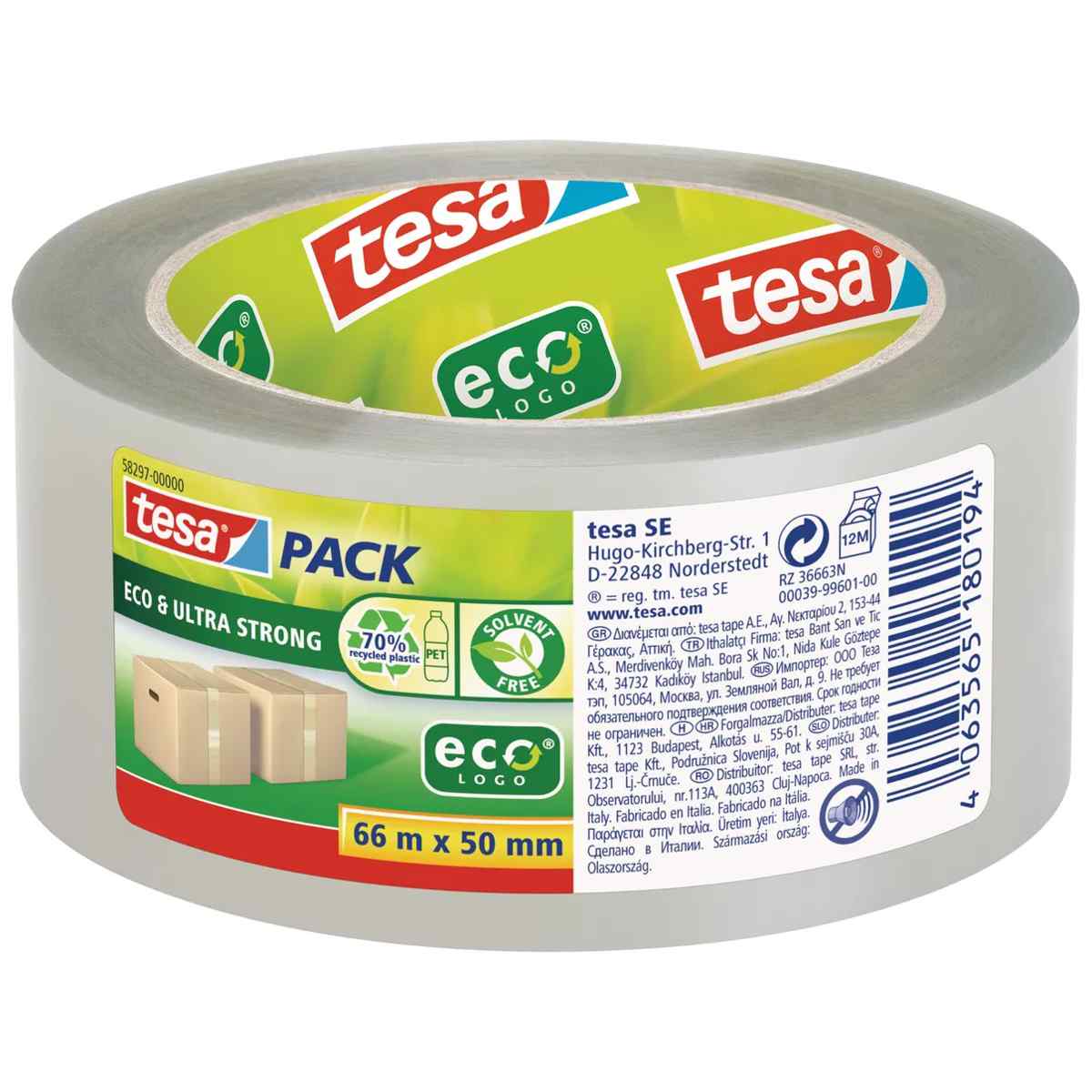 TESA Packband eco & ultra strong 66m x 50mm transparent aus 70% PET Flaschen
