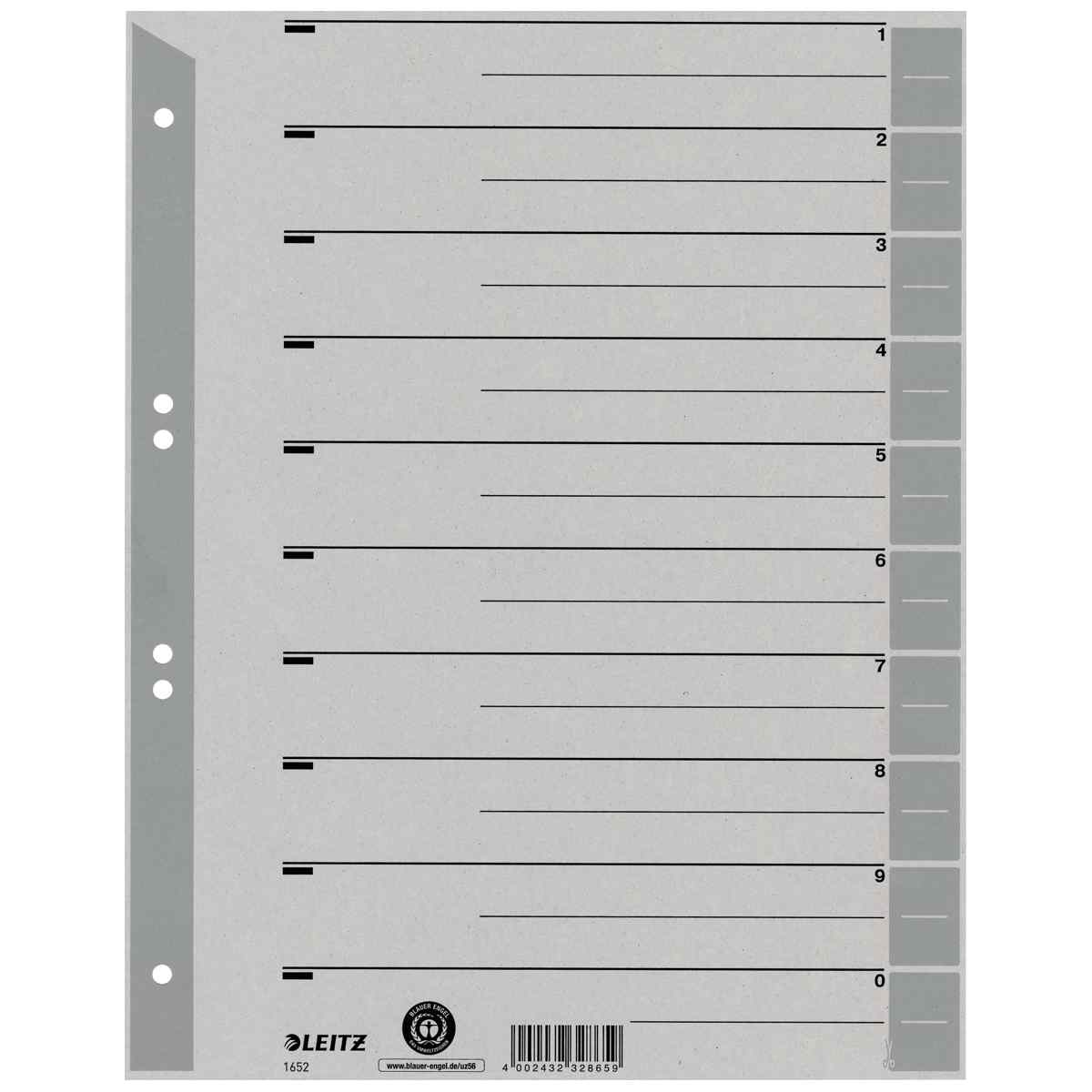 LEITZ Trennblätter 1652 A4 230g Tab grau 100 Stück