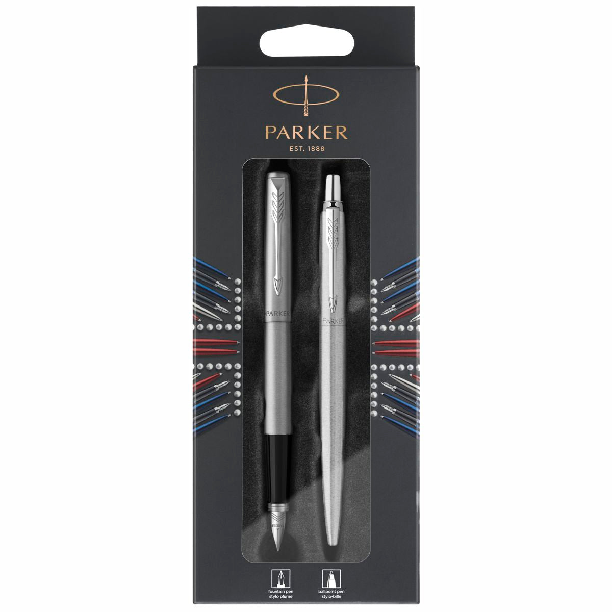 PARKER Kugelscheiber + Füllhalter Set Jotter Edelstahl silber C.C.