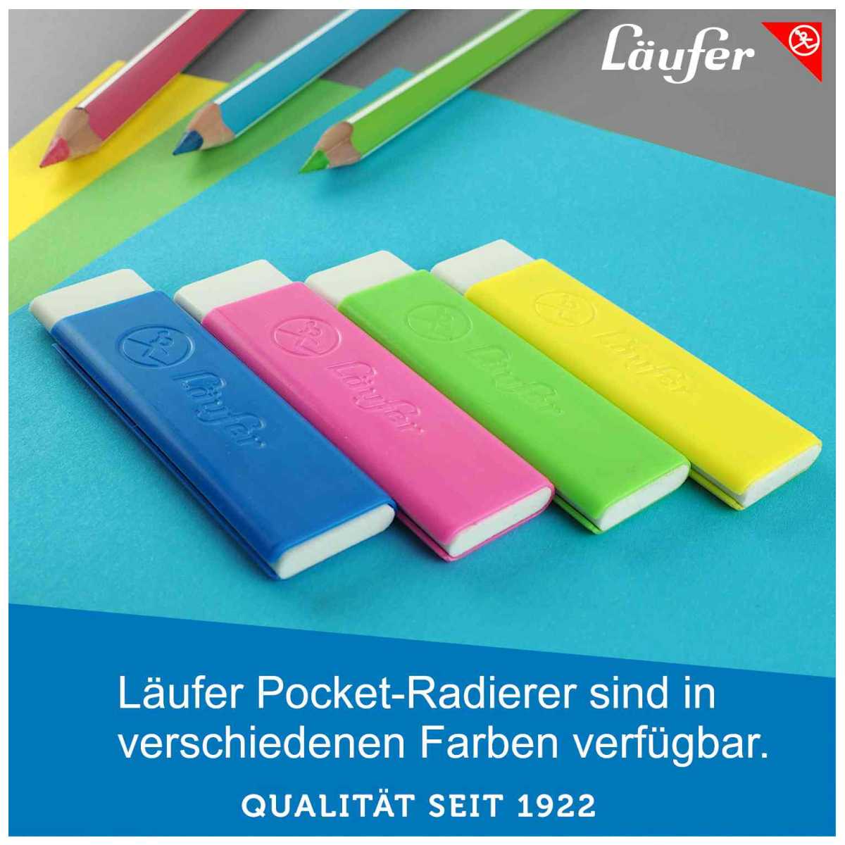 LÄUFER Radierstift Pocket 2 in Kunststoffgehäuse PVC-free 4mm blau