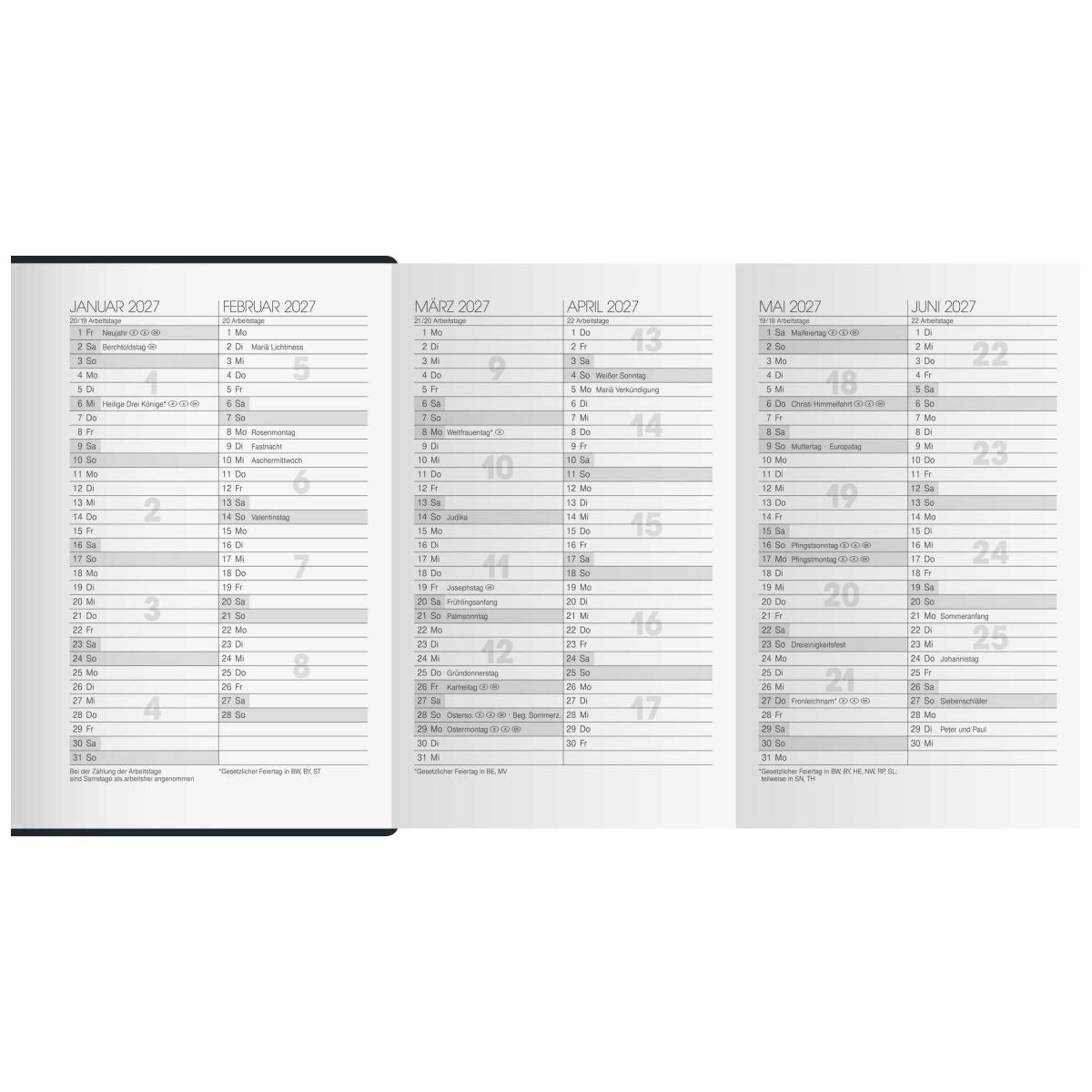 BRUNNEN Taschenkalender Modell 723 A7 2025, 2 Seiten/1 Woche mit Kugelschreiber