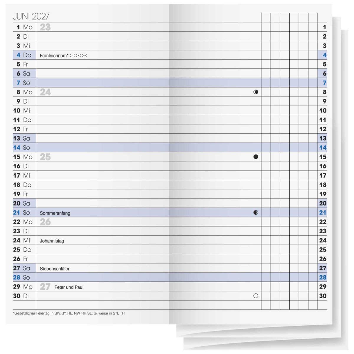 BRUNNEN Faltkalender Einlage Mod. 740 2027 8x15cm 2 Seiten = 1 Monat