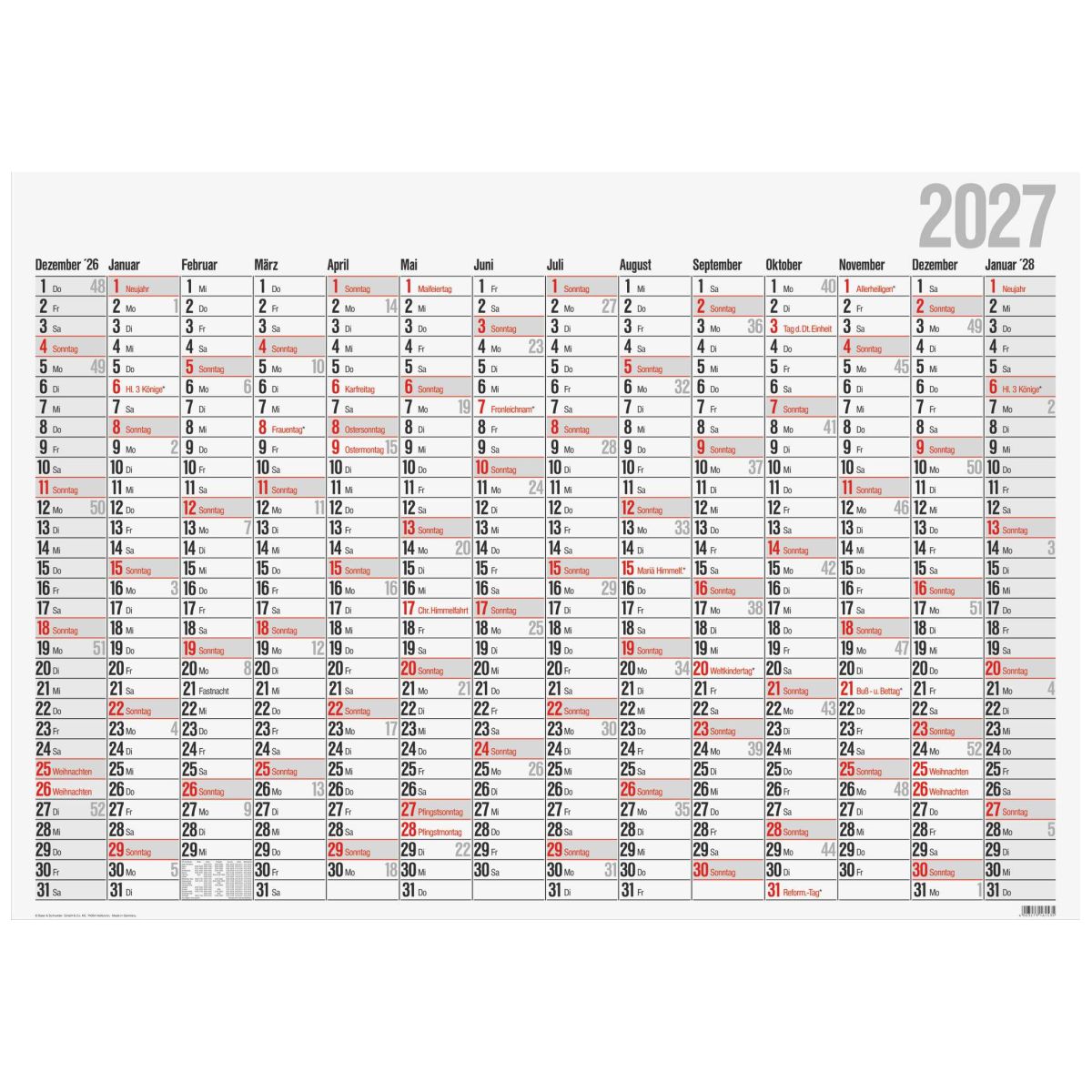RIDO Plakatkalender Mod. Office I 2027 980×685 mm | 14 Monate