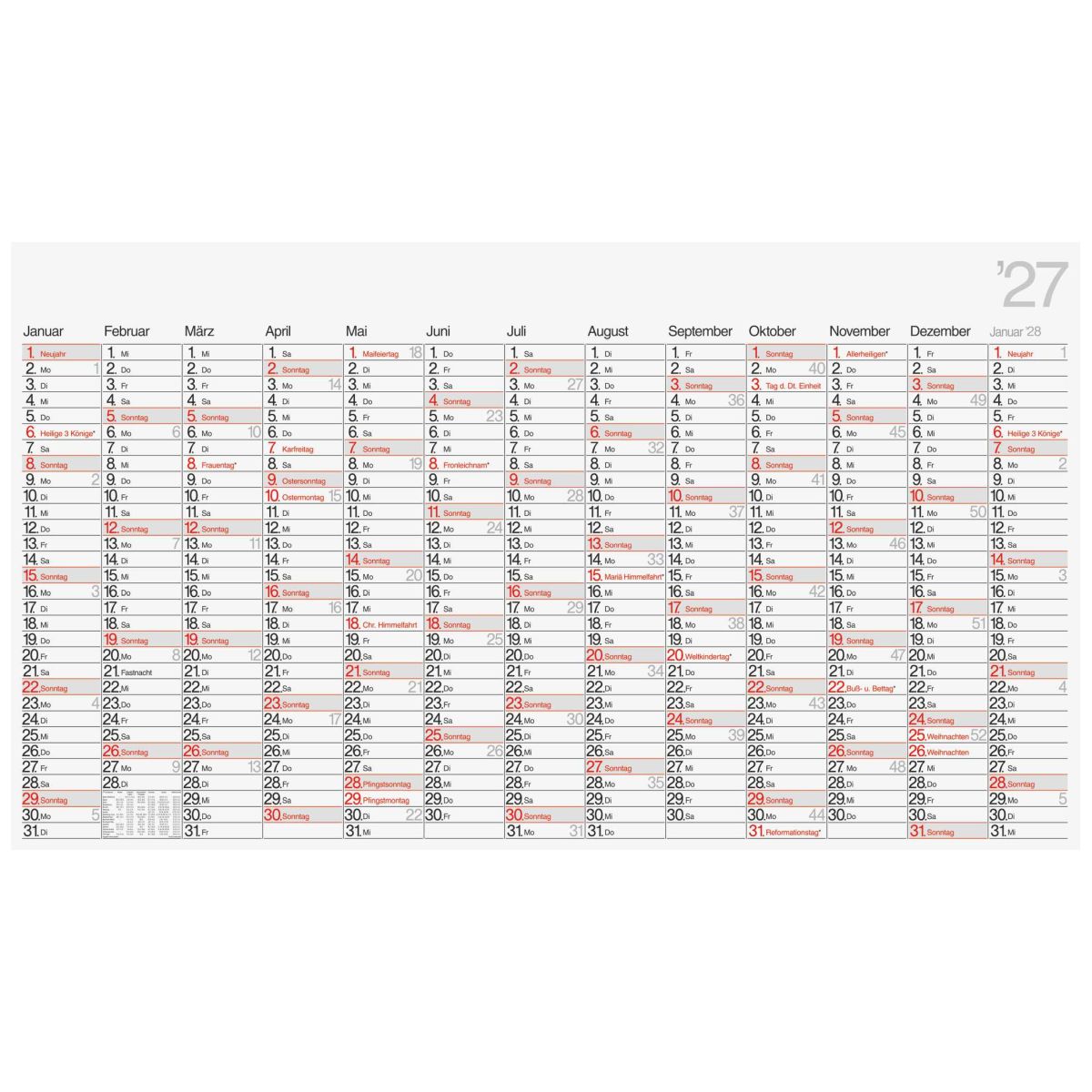 RIDO Plakatkalender Mod. young design XL 2027 | 139×79 cm | 13 Monate