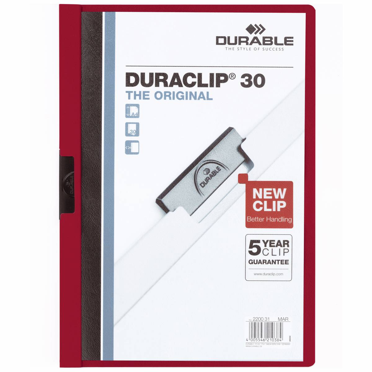 DURABLE Klemmappe DURACLIP A4 2200 bis 30 Blatt dunkelrot