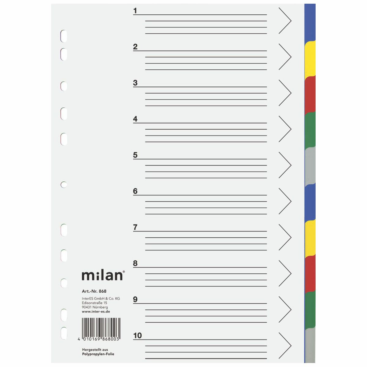MILAN Register 868 A4 PP 10-teilig farbig