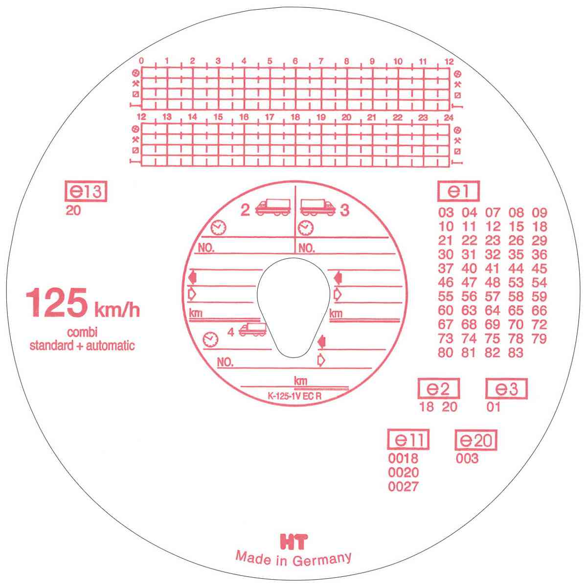 HAUG Diagrammscheiben 125 100 (125 km/h Kombi) 100 Stück