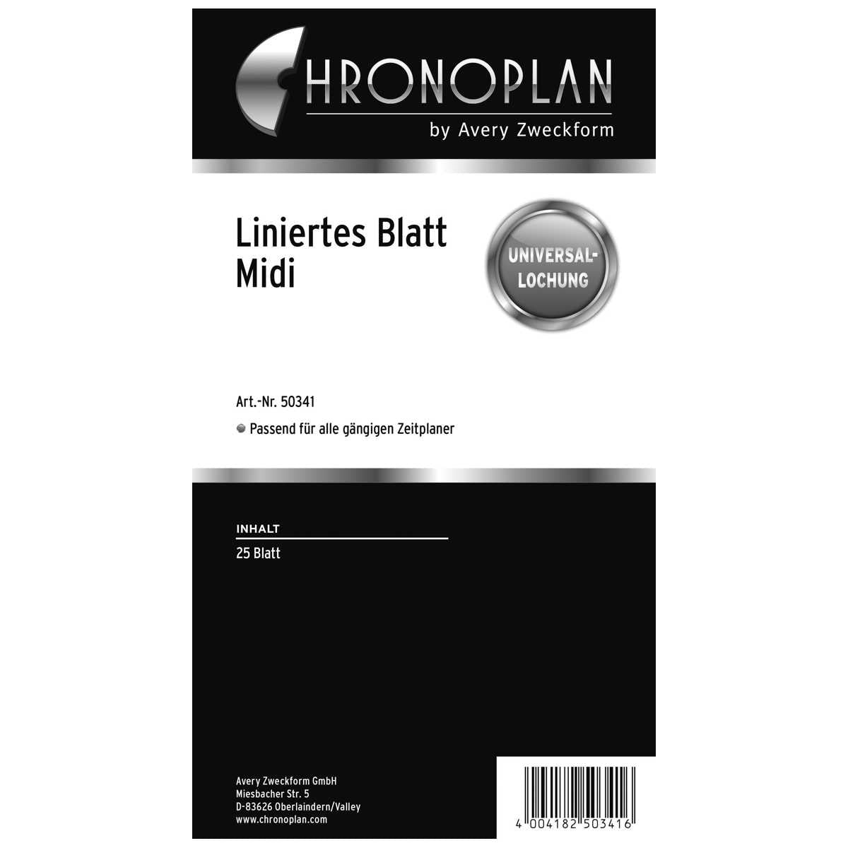 CHRONOPLAN Ersatzeinlage Midi liniert 25 Blatt 96x172 mm