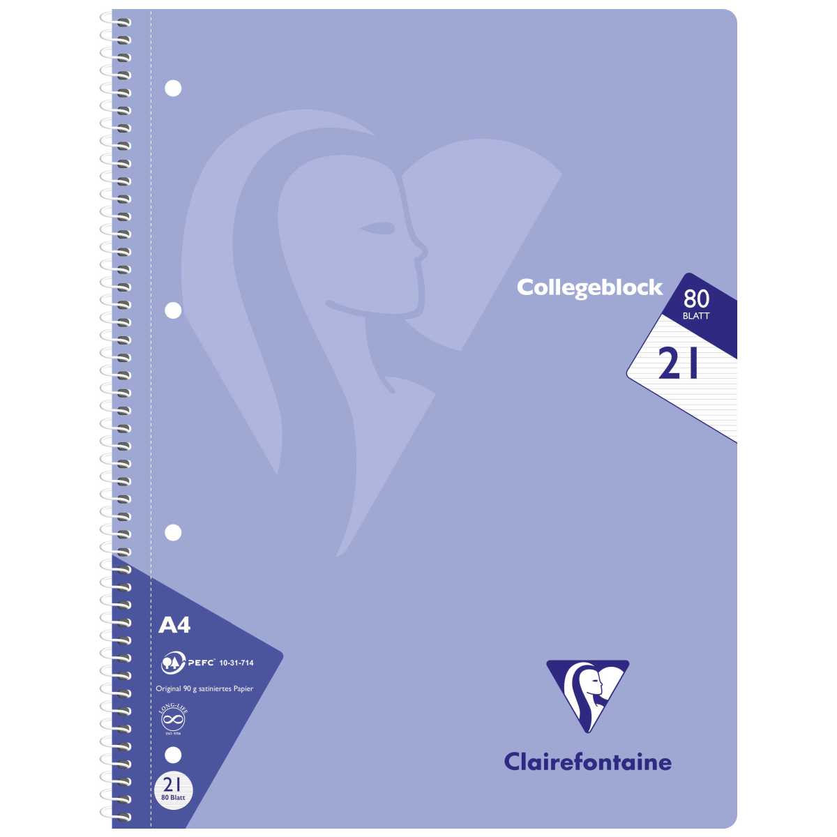 CLAIREFONTAINE Collegeblock PASTELL A4 80 Blatt liniert LIN 21 90g -5 Stück SPARPACK-