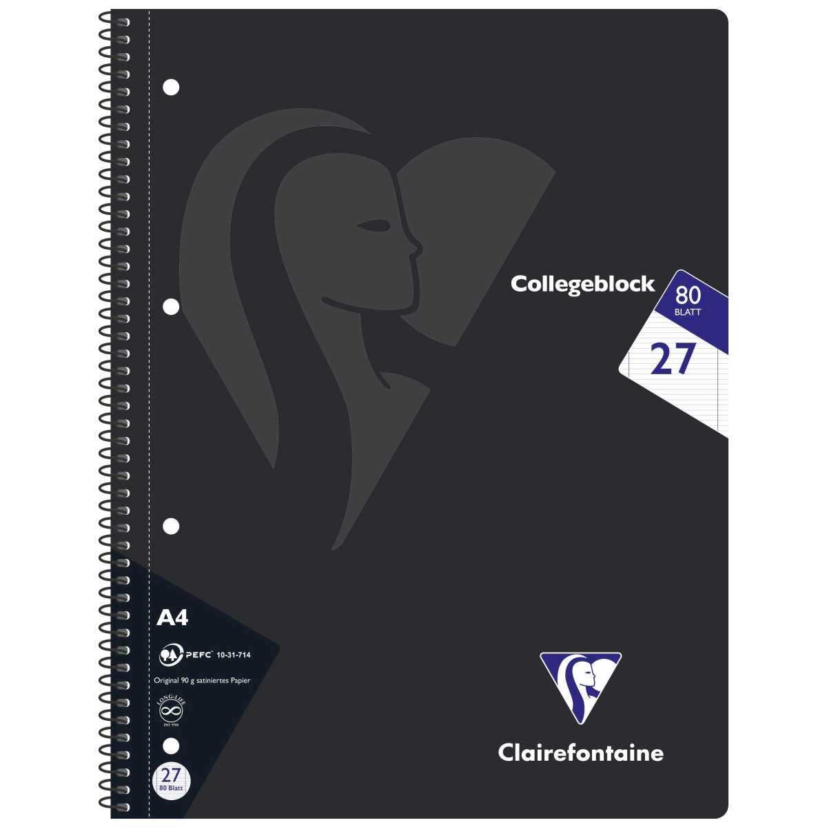 CLAIREFONTAINE Collegeblock INTENSIV A4 80 Blatt liniert Doppelrand LIN 27 90g -5 Stück SPARPACK-