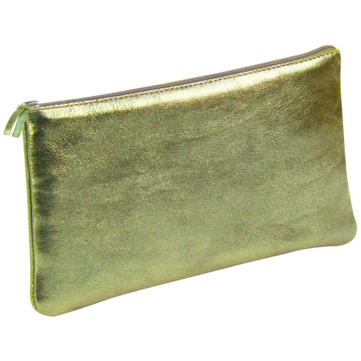 CLAIREFONTAINE Schlamperrolle flach 22 x 11cm echt Leder grün metallic