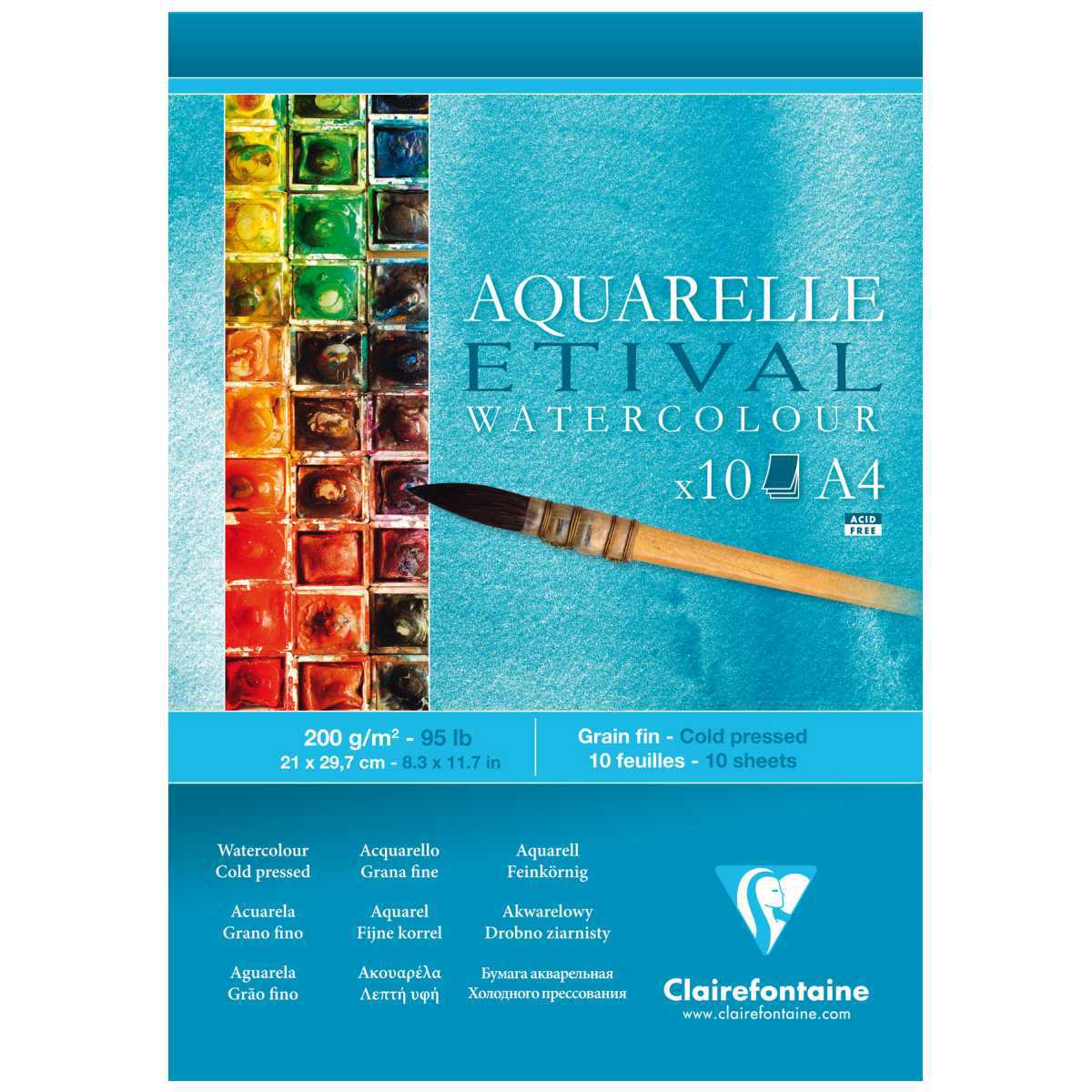 CLAIRFONTAINE Aquarellblock ETIVAL A4 200g matt 10 Blatt