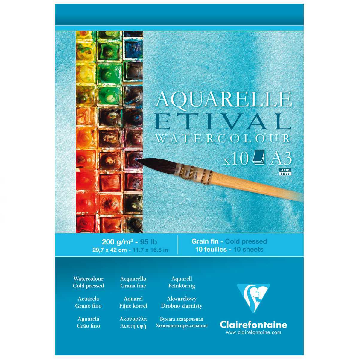 CLAIRFONTAINE Aquarellblock ETIVAL A3 200g matt 10 Blatt