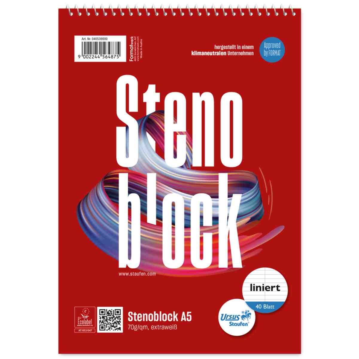 STAUFEN Spiralblock A5 mit Mittellinie Stenoblock / Vobabelblock 40 Blatt