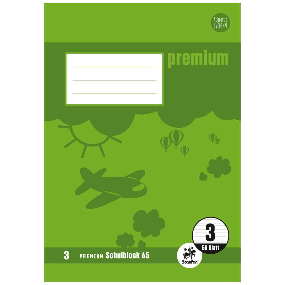 STAUFEN Premium Schulblock A5 LIN 3 gelocht 50 Blatt
