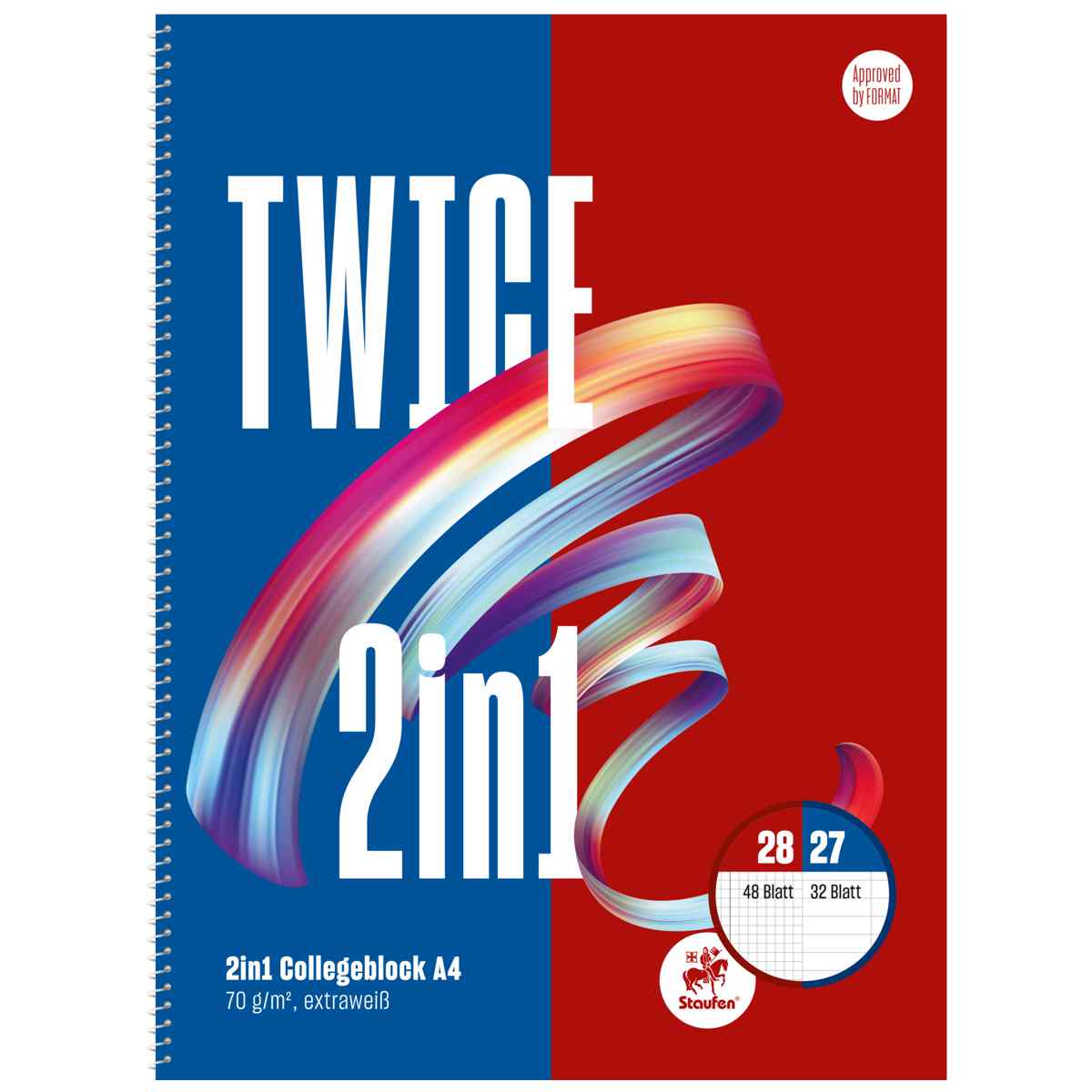 STAUFEN Collegeblock Twice A4 50 Blatt kariert + 30 Blatt liniert