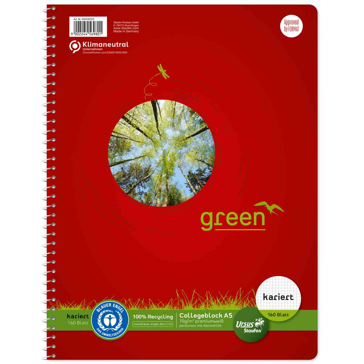STAUFEN Style REC Collegeblock -JUMBO- A5 kariert 70g 160 Blatt