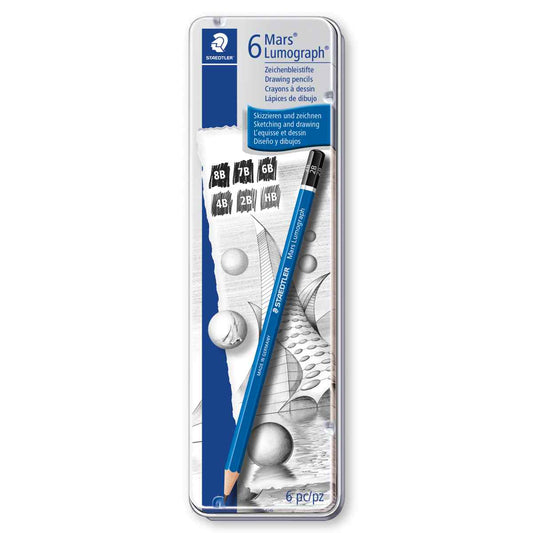 STAEDTLER Bleistift Set Mars Lumograph 100G6 8B-HB 6 Stück verschiedene Härten