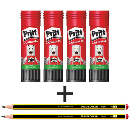 PRITT Klebestift 22g WA12 SPARPACK 4 Stück + 2 Bleistite GRATIS