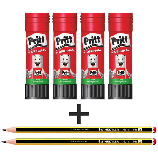 PRITT Klebestift 22g WA12 SPARPACK 4 Stück + 2 Bleistite GRATIS