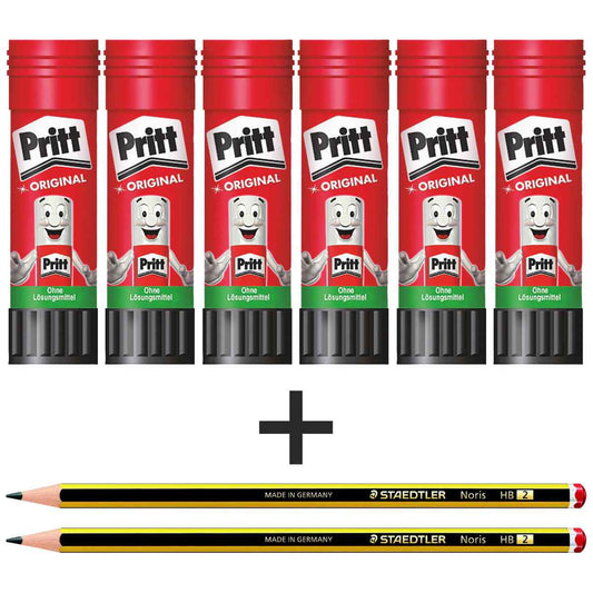 PRITT Klebestift 22g WA12 SPARPACK 6 Stück + 2 Bleistite GRATIS