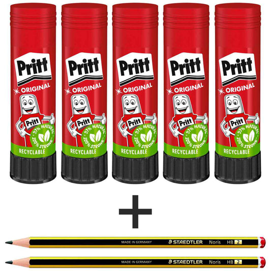 PRITT Klebestift 43g WA13 SPARPACK 5 Stück + 2 Bleistite GRATIS