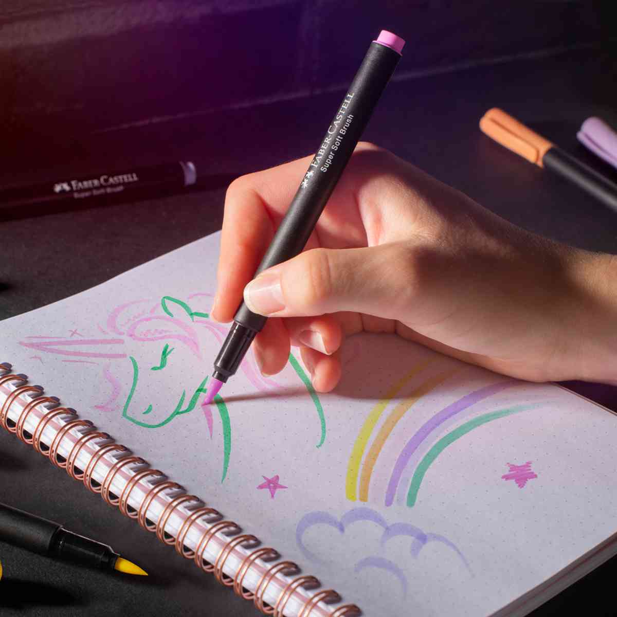 FABER CASTELL Fasermaler Black Edition 6 Stück mit Pinselspitze 1-2mm