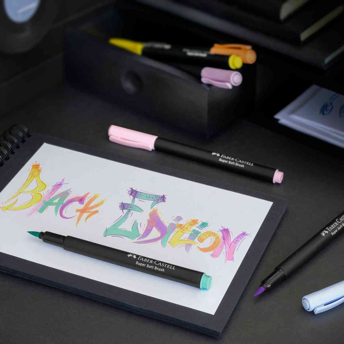 FABER CASTELL Fasermaler Black Edition 6 Stück mit Pinselspitze 1-2mm