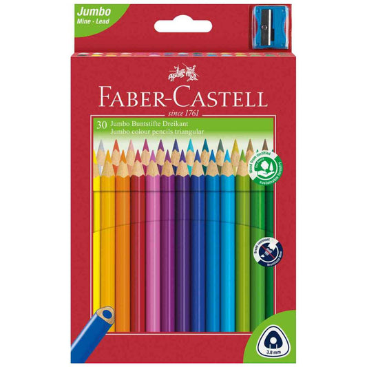 FABER CASTELL Farbstifte Jumbo Dreikant 30 Stück + Spitzer