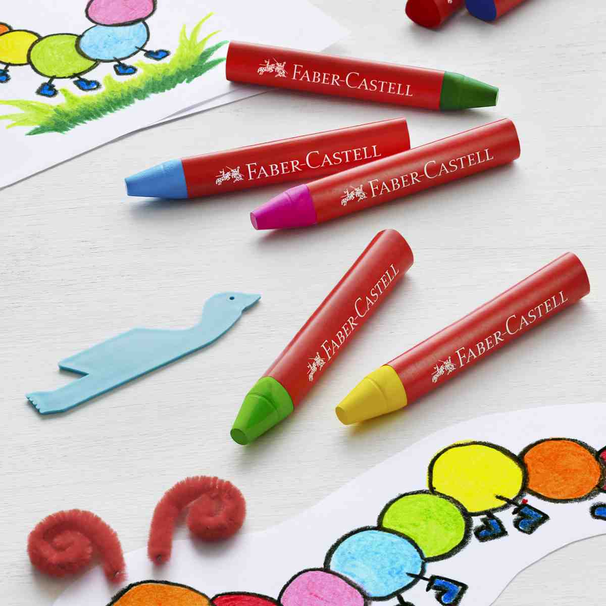 FABER CASTELL Wachsmalkreiden wasserfest dreikant 12 Stück in Kunststoffbox