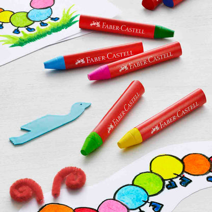 FABER CASTELL Wachsmalkreiden wasserfest dreikant 12 Stück in Kunststoffbox