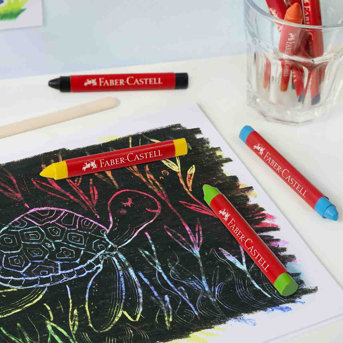 FABER CASTELL Wachsmalkreiden wasserfest dreikant 12 Stück in Kunststoffbox