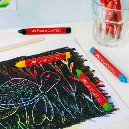 FABER CASTELL Wachsmalkreiden wasserfest dreikant 12 Stück in Kunststoffbox