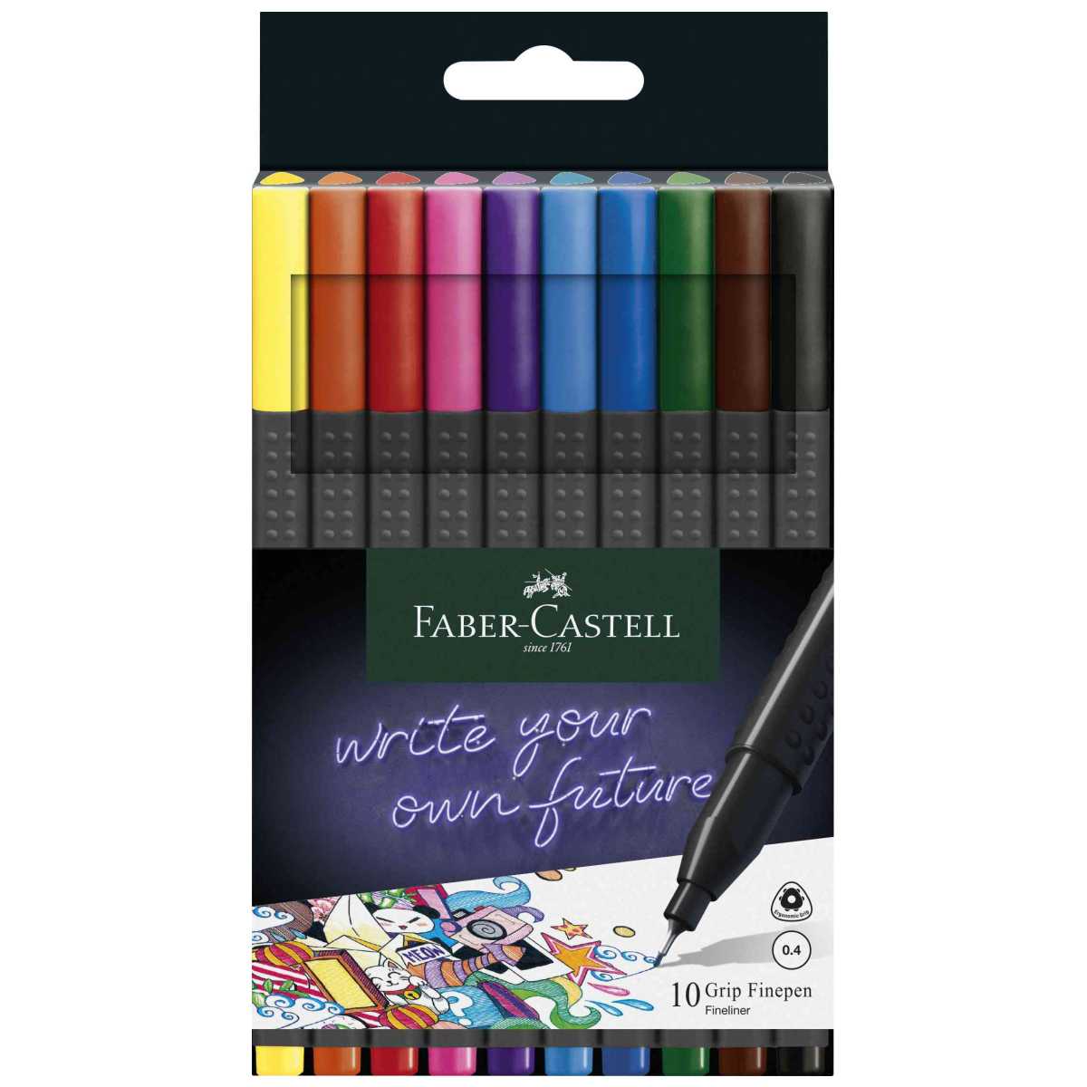 FABER CASTELL Fineliner Grip Finepen 0,4mm 10 Farben