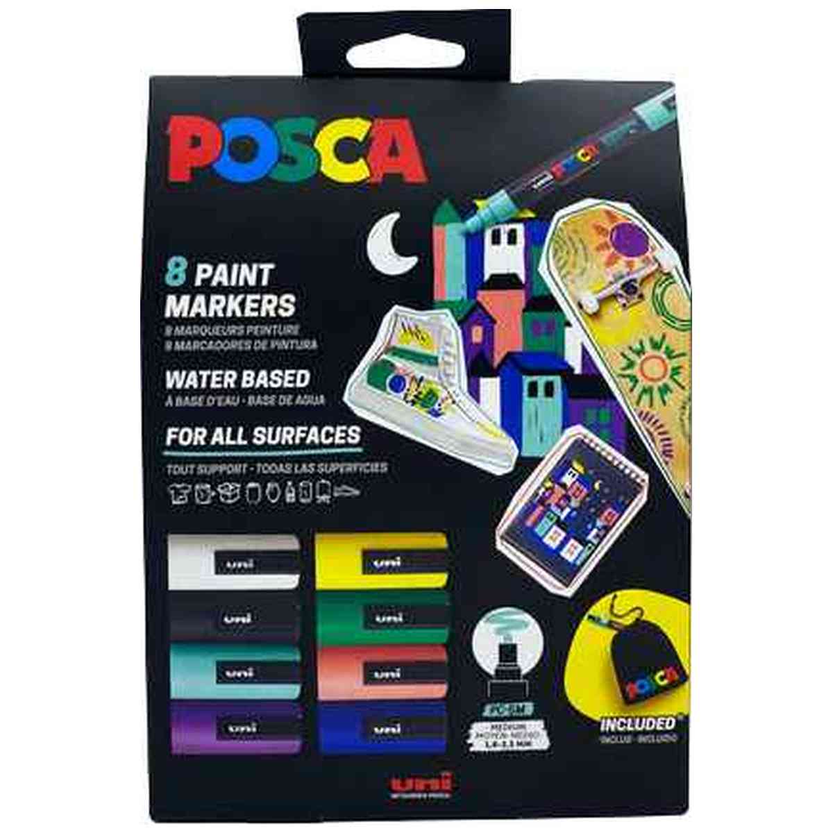 POSCA Marker Acryl-Farbmarker UNI PC-5M 1,8-2,5mm 8 Farben im Aktionsset