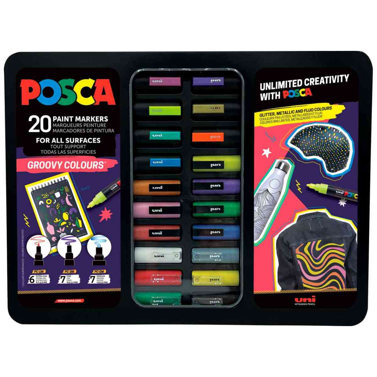 POSCA Marker UNI Groovy Colours Set 20 Stück PC-1M PC-3M PC-7M