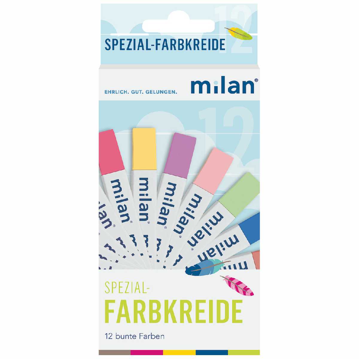 MILAN Tafelkreide eckig 12mm farbig bunt 12 Stück, Länge 80mm