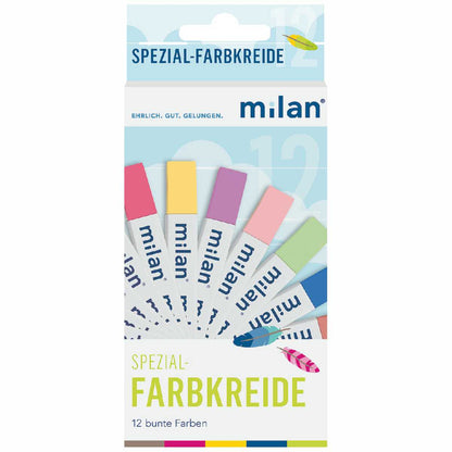 MILAN Tafelkreide eckig 12mm farbig bunt 12 Stück, Länge 80mm