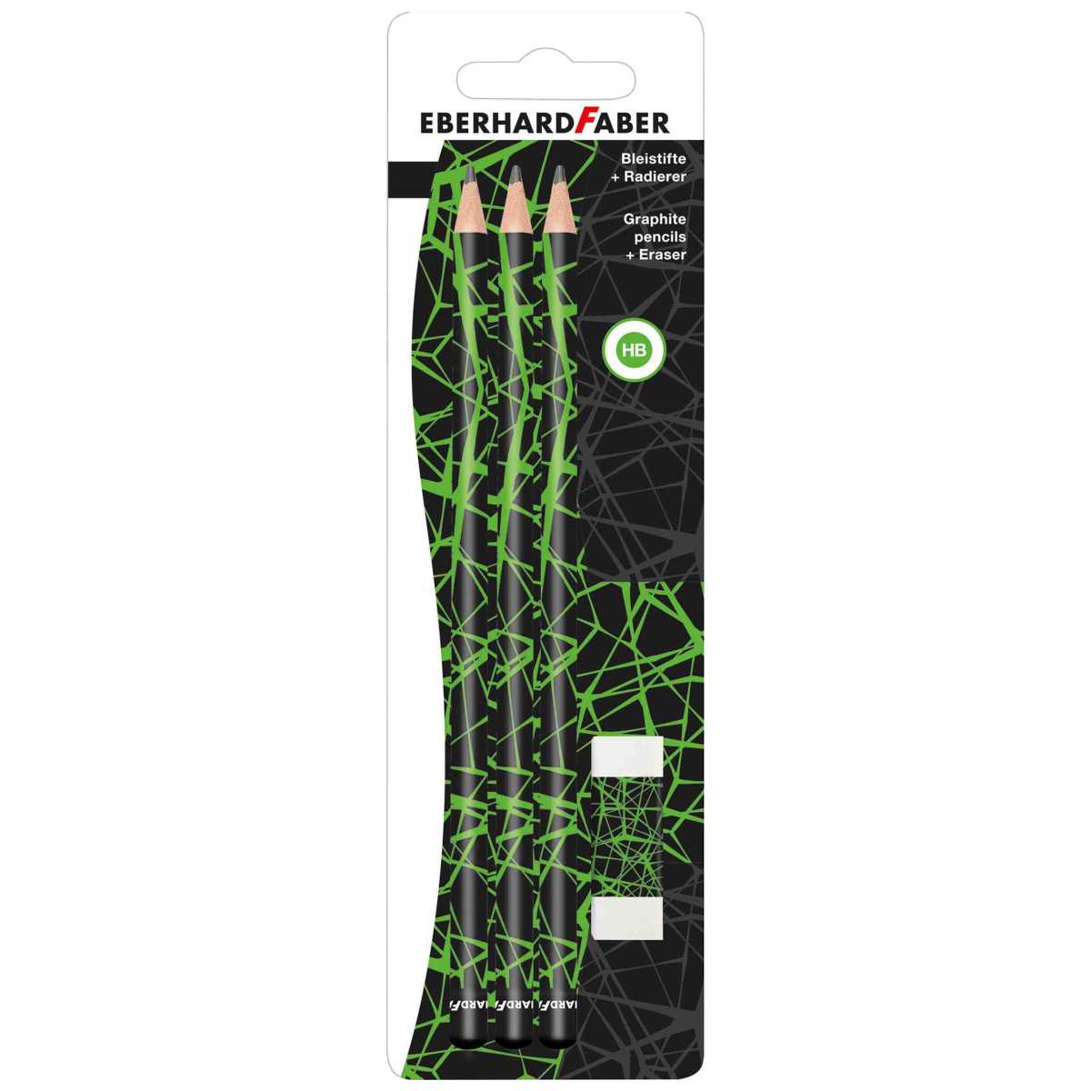 EBERHARD FABER 3x Design Bleistifte -SPARPACK- + Radierer neongrün