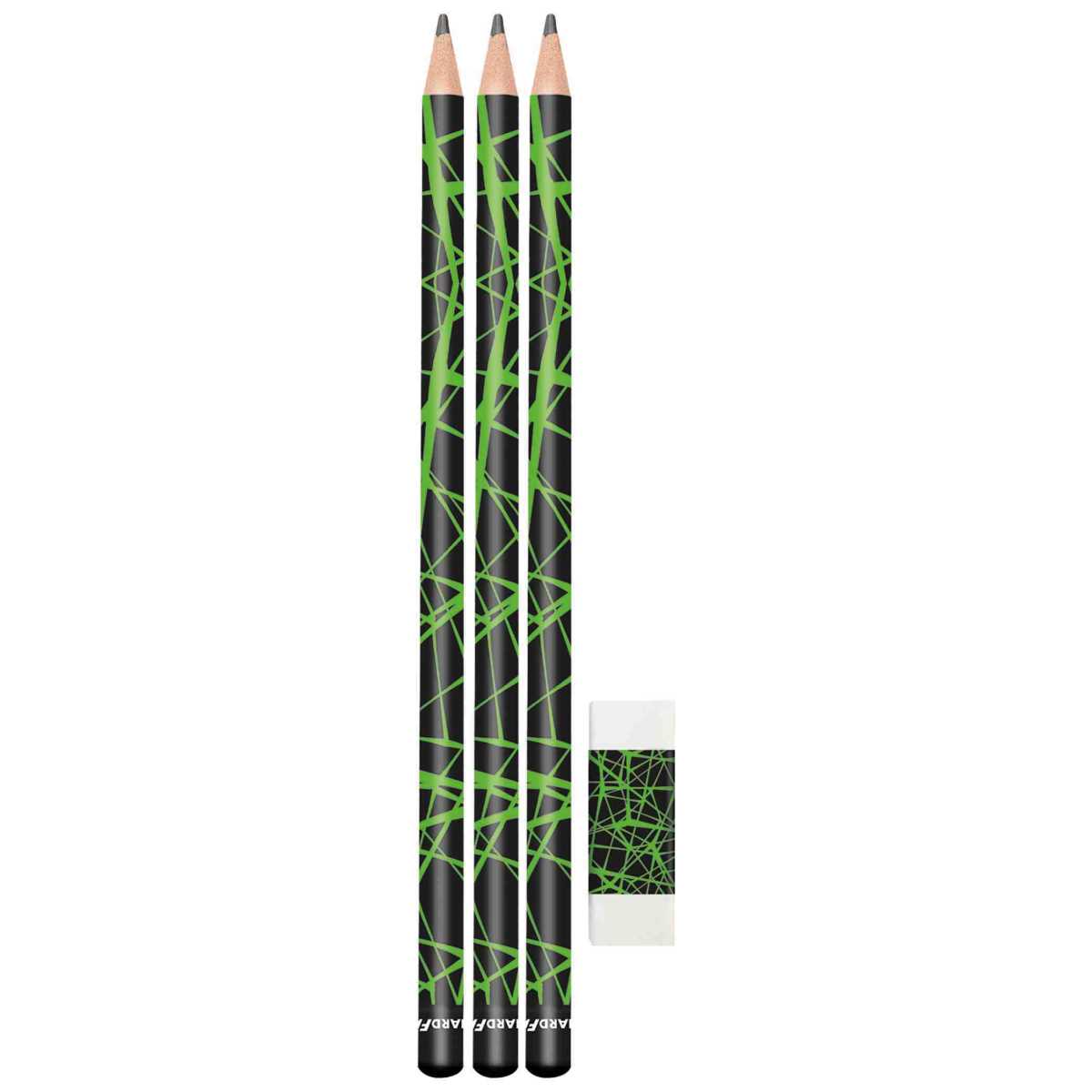 EBERHARD FABER 3x Design Bleistifte -SPARPACK- + Radierer neongrün