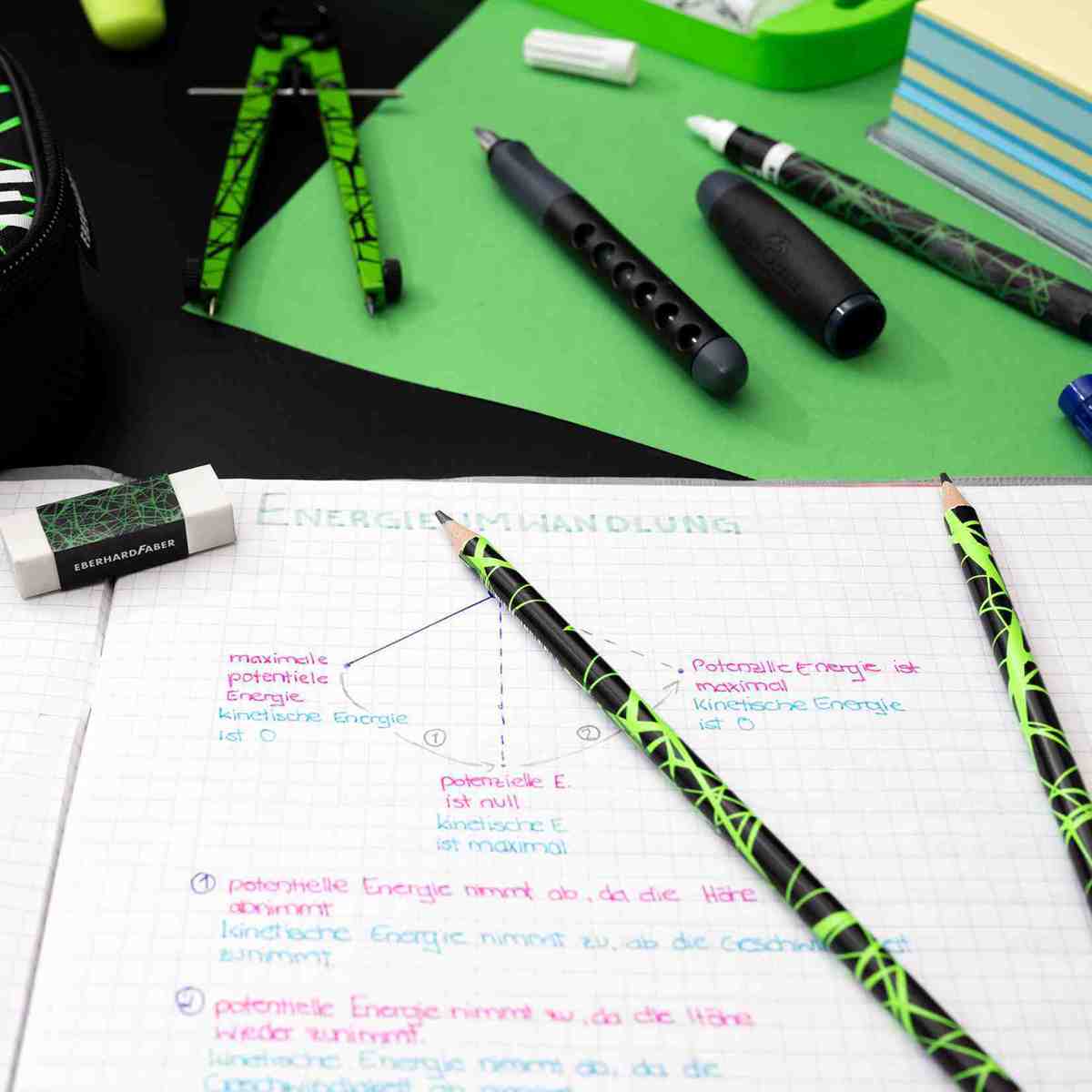 EBERHARD FABER 3x Design Bleistifte -SPARPACK- + Radierer neongrün