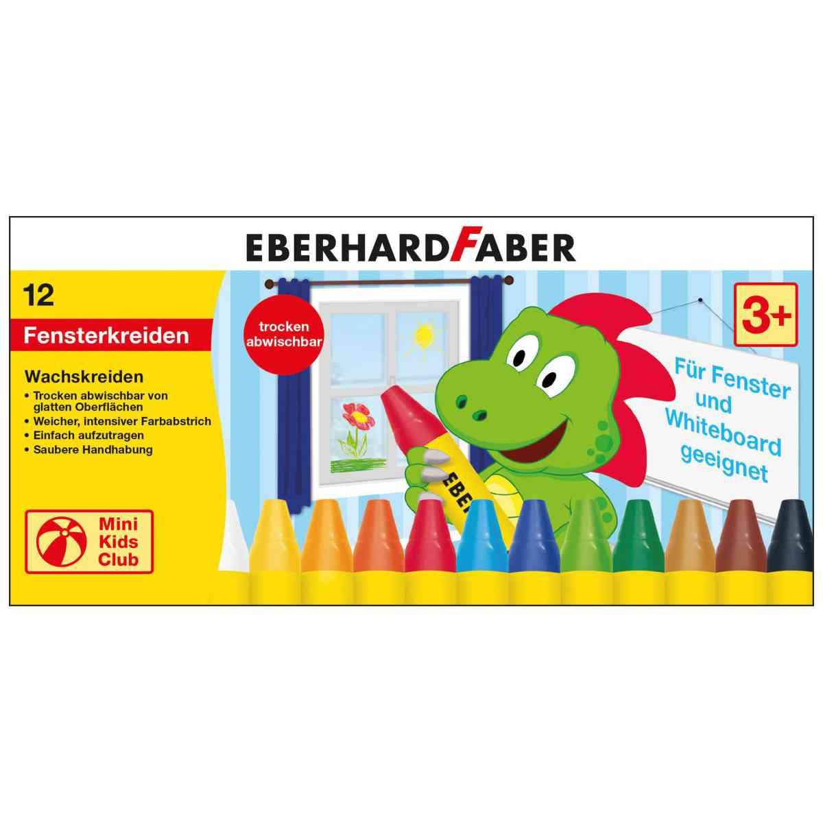 EBERHARD FARBER Wachsmalkreide für Fenster 12 Farben im Etui