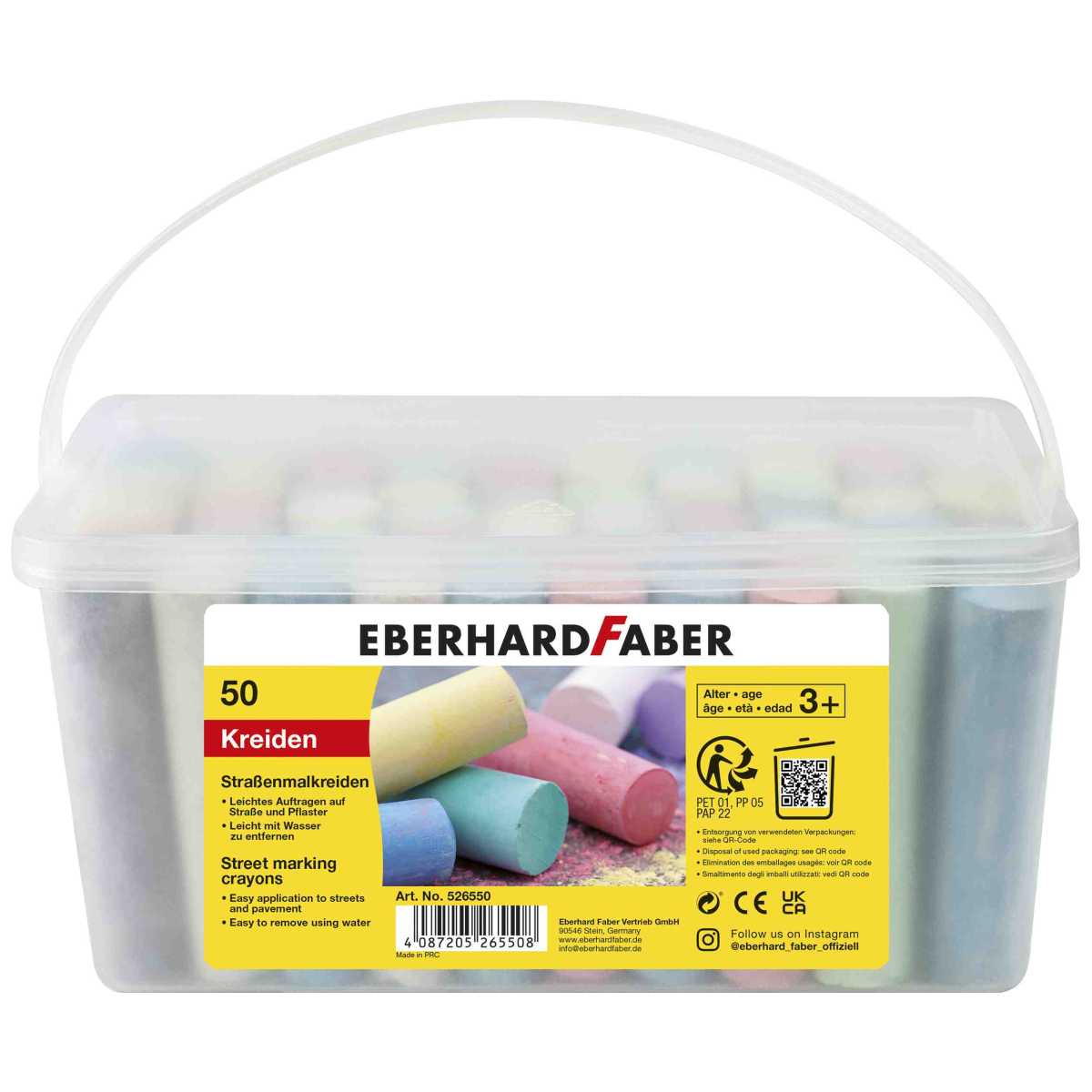 EBERHARD FABER Straßenmalkreide im Eimer 50 Kreiden, Länge 10cm -SPARPACK-