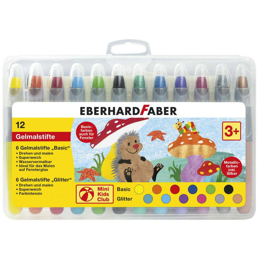EBERHARD FABER Fenstermalstift Gelmalstifte Classic + Metallic 12 Farben im Kartonetui
