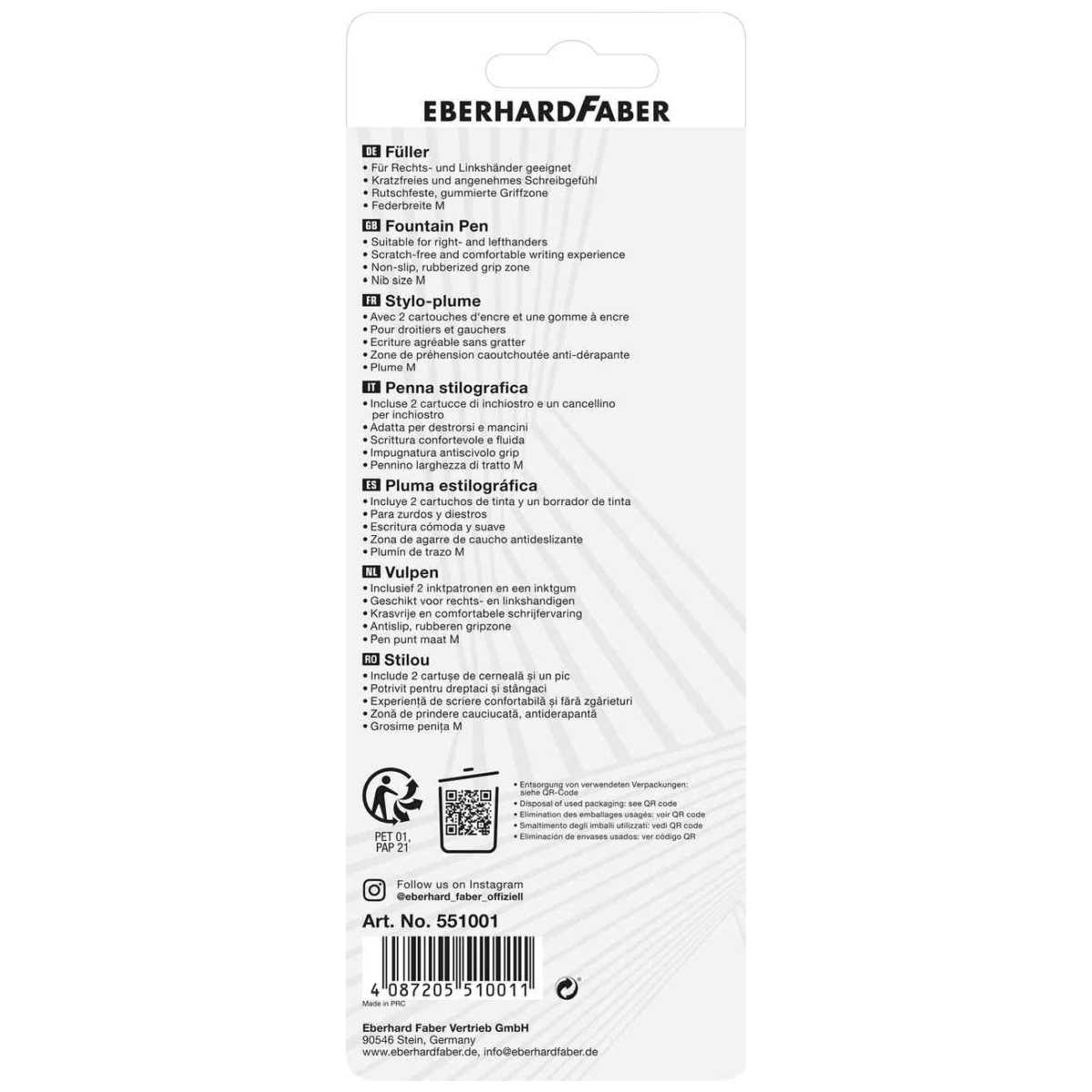 EBERHARD FABER Füllhalter NXT-Pen weiß/schwarz R+L incl. Tintenlöscher + Patronen