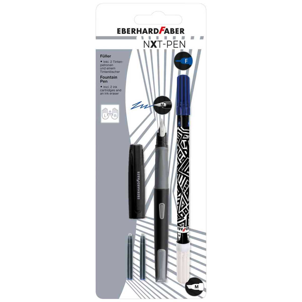 EBERHARD FABER Füllhalter NXT-Pen grau/schwarz R+L incl. Tintenlöscher + Patronen