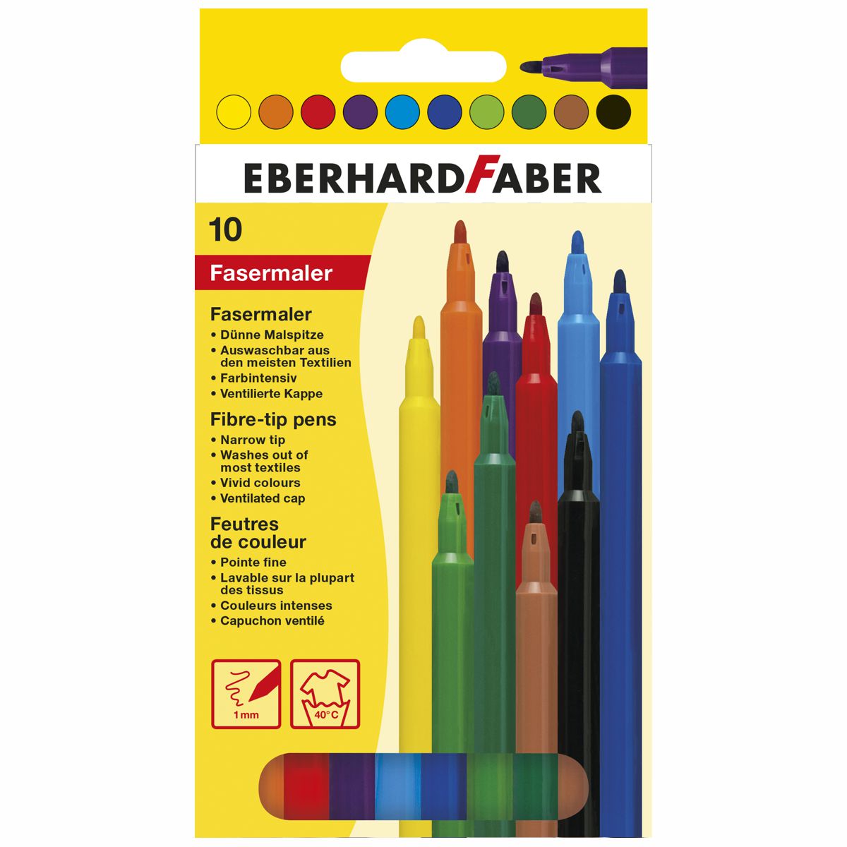 EBERHARD FABER Fasermaler dünn 1,0mm 10 Farben im Etui